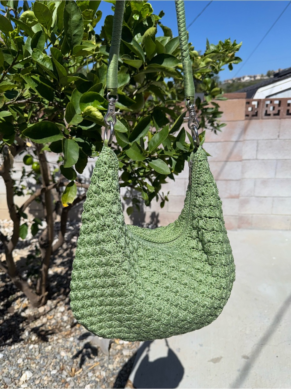 The Sak Granny Crochet Sage Green Slouchy Hobo Woven Bag Women’s Shoulder Purse - Picture 9 of 16